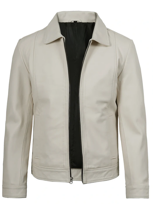 Harlow Men's White Leather Jacket - Side View