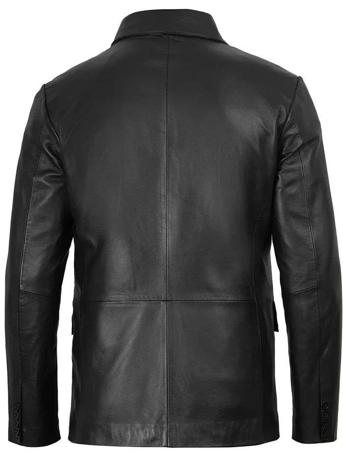 Back View of Men’s Black Real Leather Blazer