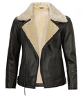 Mitchel Men’s Dark Brown Shearling Leather Biker Jacket – Front Open View | NSM Jackets