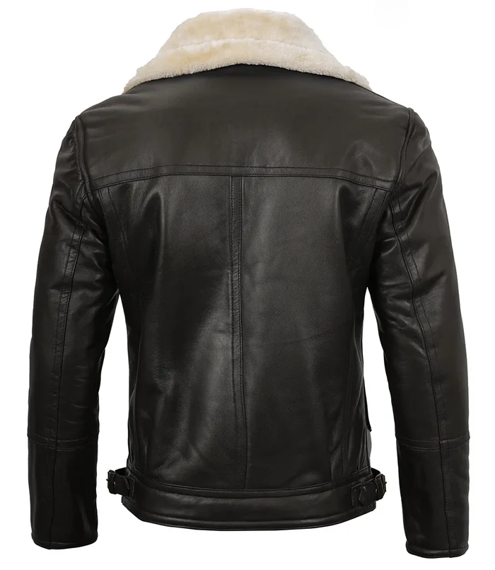 Ace Men's Black B3 Shearling Leather Jacket - Front View