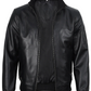 Hawk Men's Black Leather Bomber Jacket - Front Open View