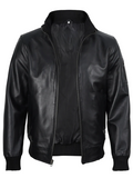 Hawk Men's Black Leather Bomber Jacket - Front Open View