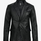 Men's black lambskin leather blazer, front view close-up