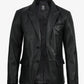 Baron men's black leather blazer, front view, buttoned