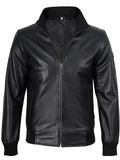 Men’s Black Bomber Leather Jacket – Front View | NSM Jackets