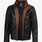 Men's black leather jacket, front zipper detail