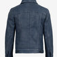 Men's blue button-front leather jacket, front detail