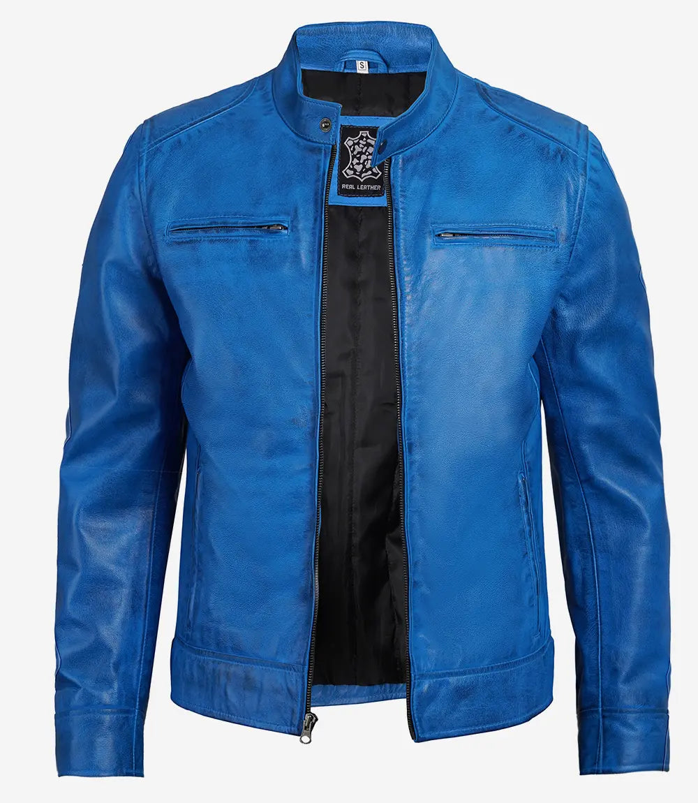 Cole blue washed leather jacket for men by NSM Jackets
