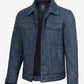 Men's blue washed distressed leather jacket, texture detail