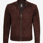 Men's Brown Suede Cafe Racer Jacket - Full Length