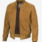 Men's Tan Suede Bomber Jacket - Front View