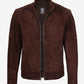 Men's Brown Suede Cafe Racer Jacket - Open View