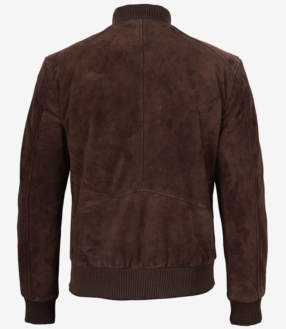Men's Camel Suede Bomber Jacket - Side View