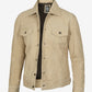 Men's Camel Suede Trucker Jacket - Front View