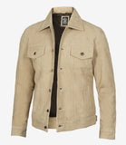 Men's Camel Suede Trucker Jacket - Front View