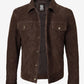 Men's Dark Brown Suede Trucker Jacket - Detail View