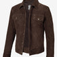 Men's Dark Brown Suede Trucker Jacket - Front View