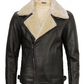 Ace Men's Black B3 Shearling Leather Jacket - Collar Detail View