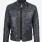 Felix men's black washed leather jacket, front view unzipped
