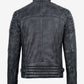 Men's black washed leather jacket, back and side view