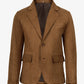 Men's light brown faux leather blazer, side angle view