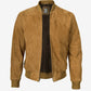 Men's Tan Suede Bomber Jacket - Open View