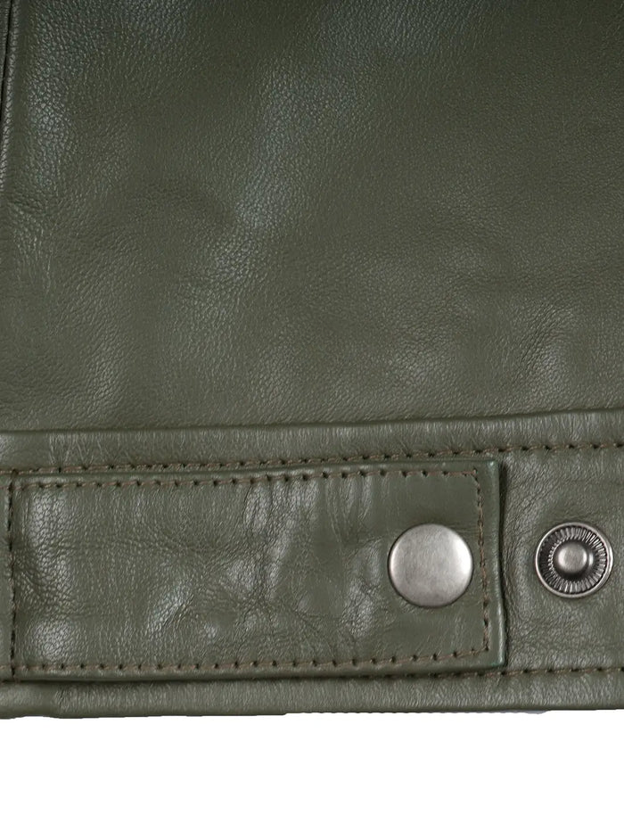 Harlow Men's Green Leather Jacket - Front Closed View