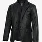 Men's black leather sport blazer, full front view