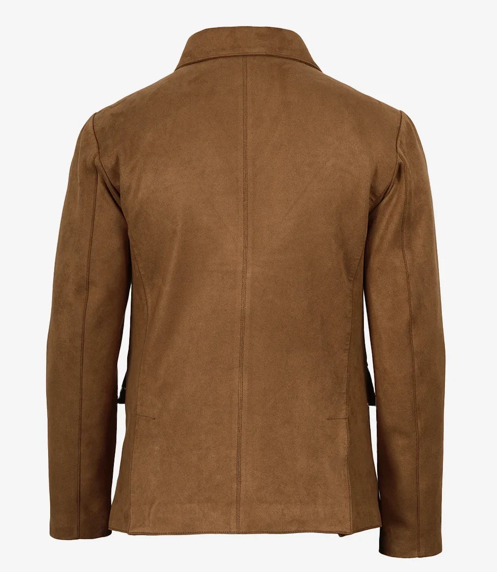 Men's tailored faux leather sport coat, front detail