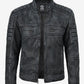 Onyx men's black washed leather jacket, front view unzipped