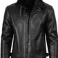 Men's Black Leather Aviator Jacket with Shearling Collar in real leather, front view