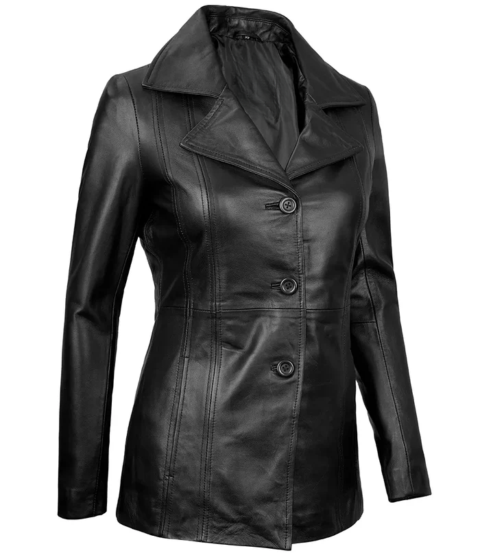 Blair Women's Black Leather Blazer - Side View