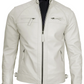 Ghost Men's White Cafe Racer Leather Jacket - Front View
