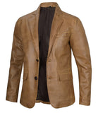 Duke men's camel leather blazer, right side pose