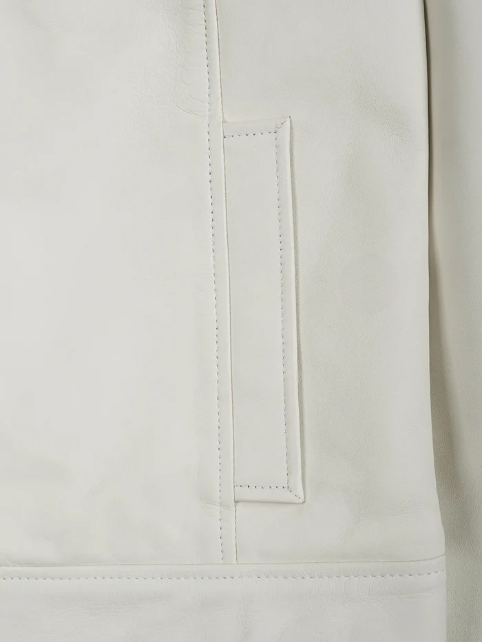 Harlow Men's White Leather Jacket - Detail View