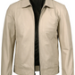 Ivory Men's Beige Leather Jacket - Front Open View