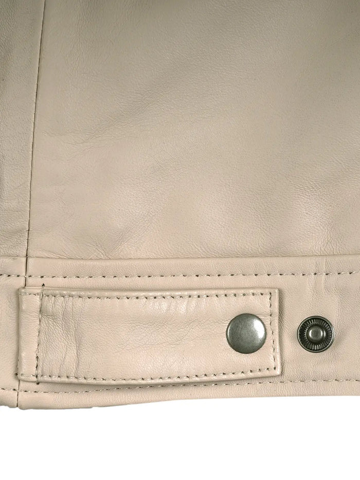 Ivory Men's Beige Leather Jacket - Front Closed View