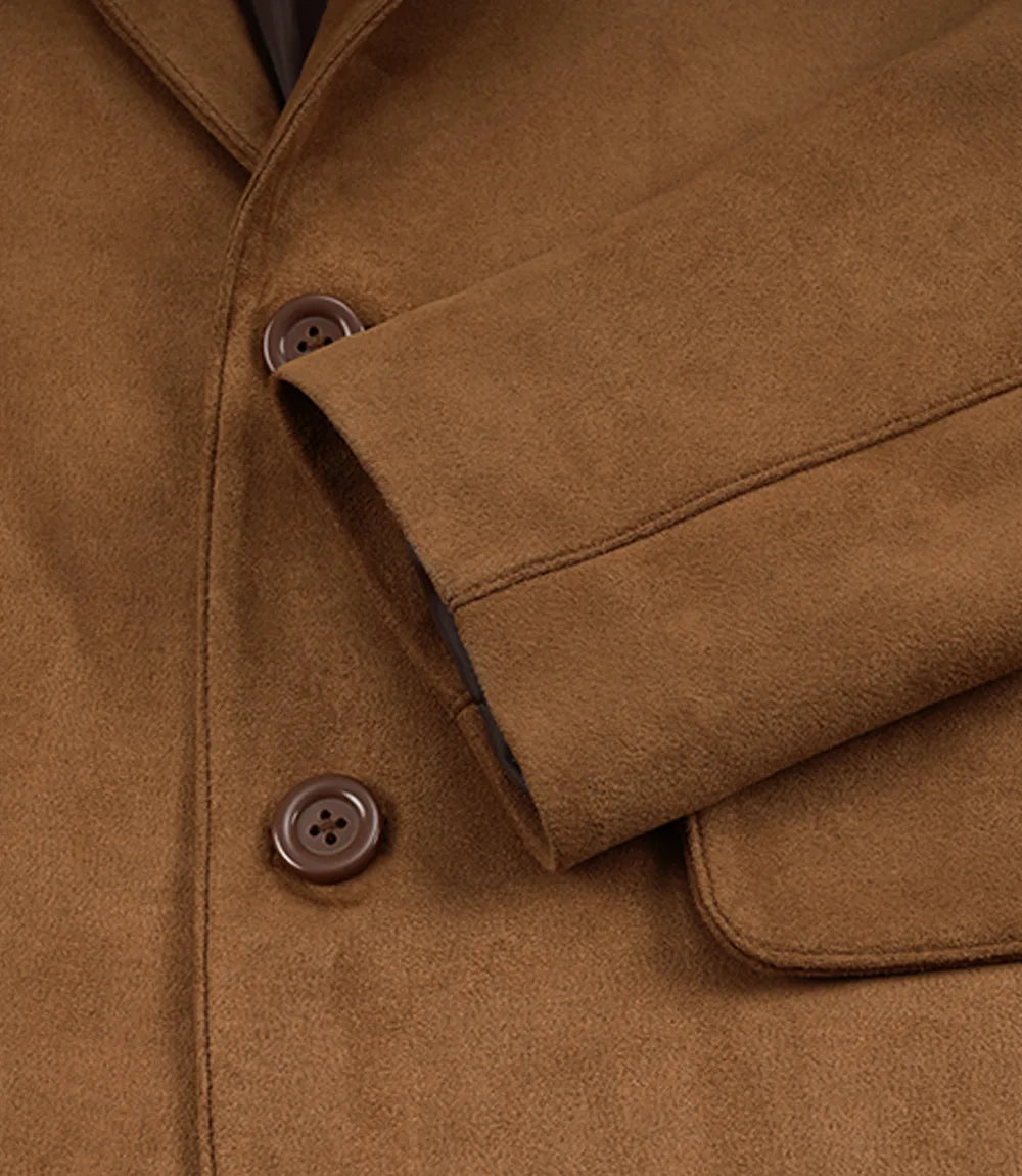 Faux leather blazer brown lining detail, interior view