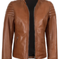 Luna Women's Tan Brown Cafe Racer Leather Jacket - Detail View