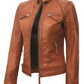 Sienna Women's Tan Biker Leather Jacket - Front View