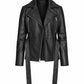 Women's Black Belted Leather Biker Jacket in genuine lambskin leather, front view with belt untied