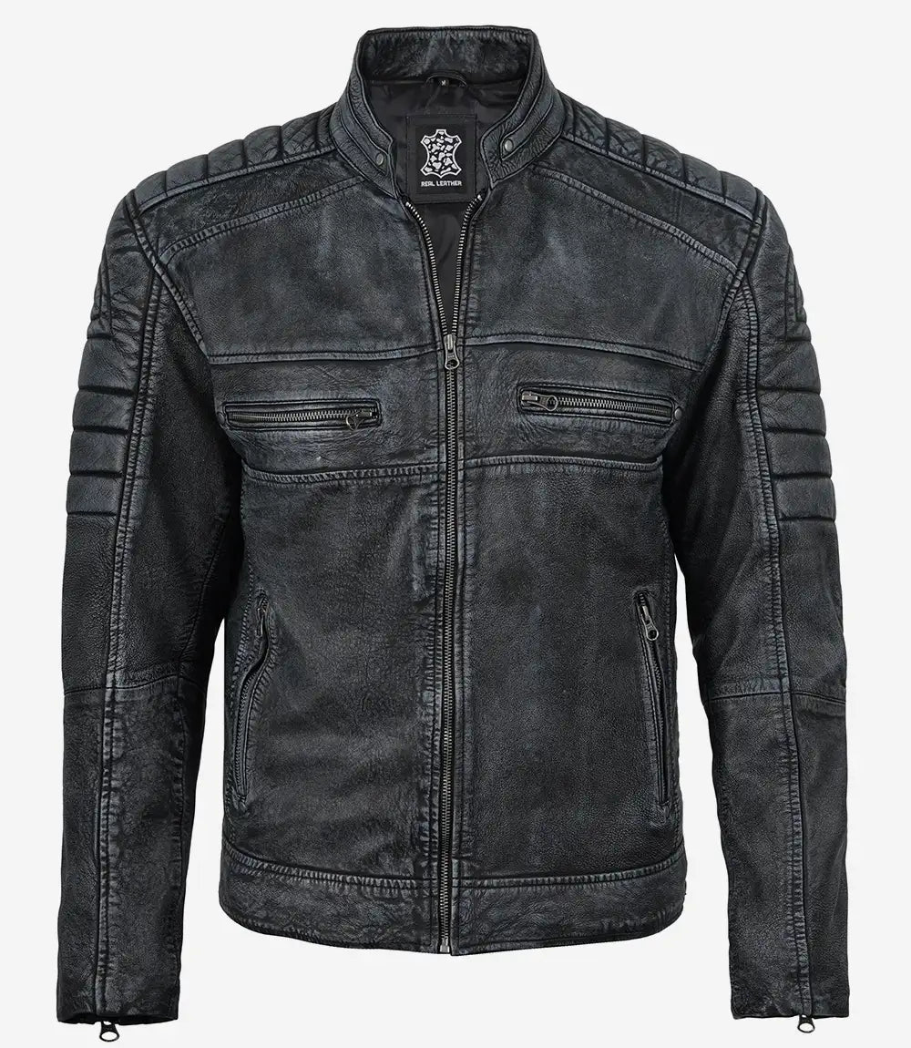 Onyx washed cafe racer leather jacket by NSM Jackets