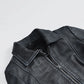 Women's washed leather jacket, close-up texture detail