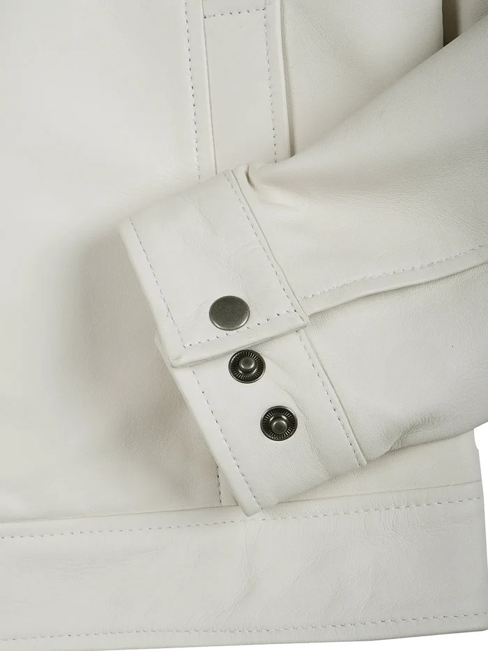 Harlow Men's White Leather Jacket - Back View