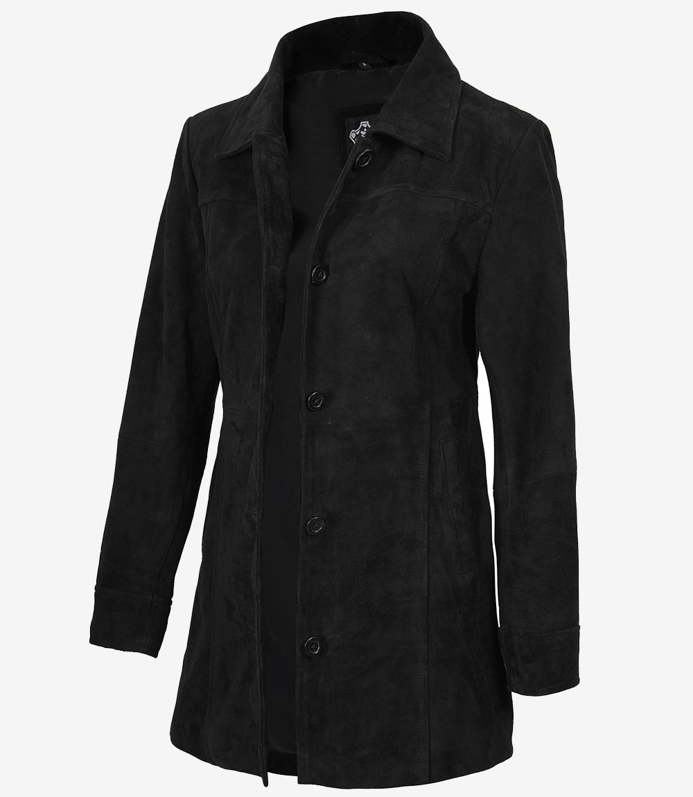 BAA COSTUME MFG 牛革 BLACK SUEDE CAR COAT Women's Black Suede Car Coat | NSM Jackets – NSM JACKETS