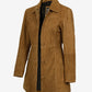 Women's Brown Suede Car Coat - Front View