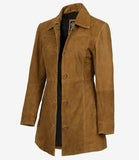 Women's Brown Suede Car Coat - Front View
