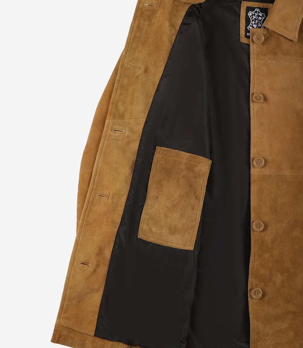Women's Brown Suede Car Coat - Full Length