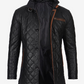 Knight Men's Black Quilted Leather Coat - Front Open View
