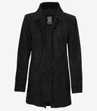 Women's Black Suede Car Coat - Front View